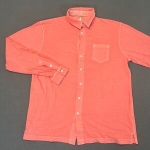 Johnnie-O Mens Large Coral Pink Slub Cotton Long Sleeve Button Down Shirt Pocket